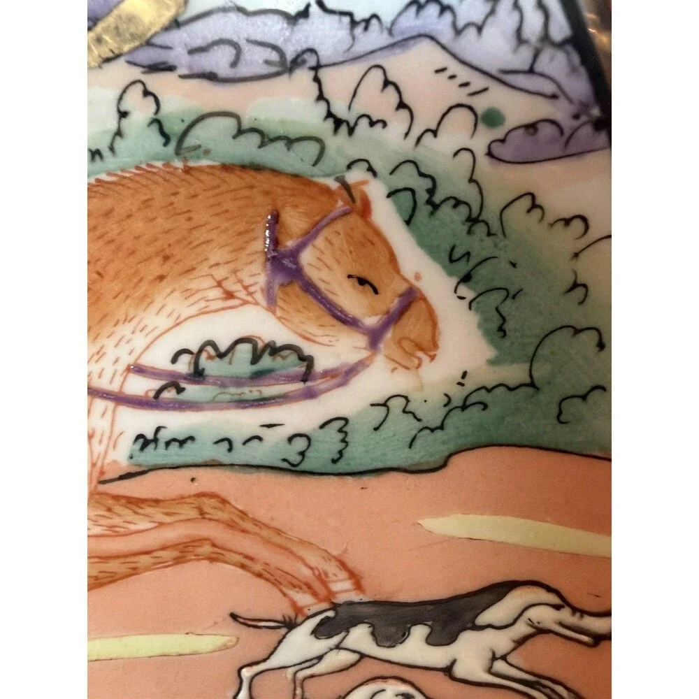 Vintage Chinese Porcelain Plate Equestrian Fox Hunt Scene Hand Painted 10